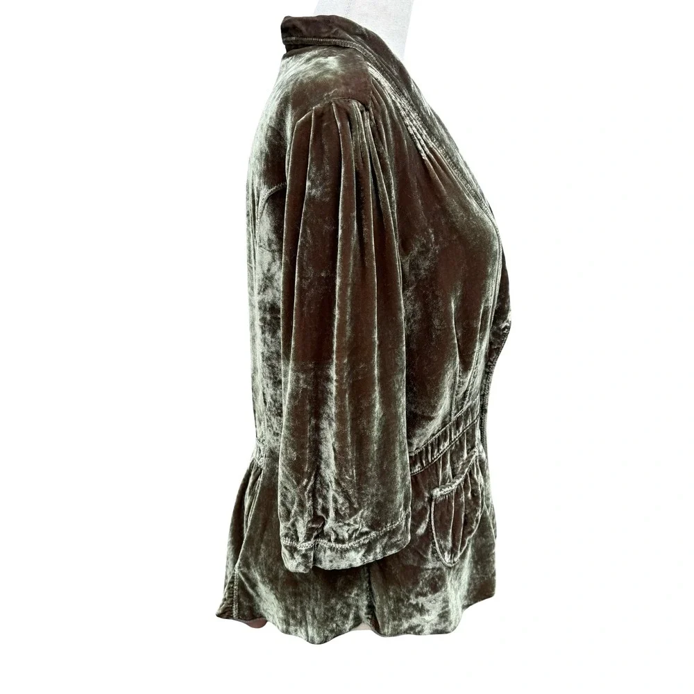 Burning Torch Anthropologie Silk Blend Velvet Beaded Peplum Jacket Olive Brown L